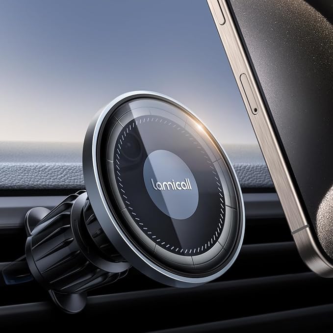 Lamicall For MagSafe Car Mount - [20X Strong Magnets] [Metal Hook] Magnetic Phone Holders for Your Car - 360° Rotation Car Phone Holder Valentines Day Gift for iPhone 16 Pro Plus Max Case & All Phones