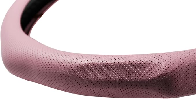 Quick Install Sporty Perforated Pink Nappa Leather Steering Wheel Cover with Black Stripe Universal fit 14½" to 15" Car SUV Pickup 14.5 to 15 inches Napa