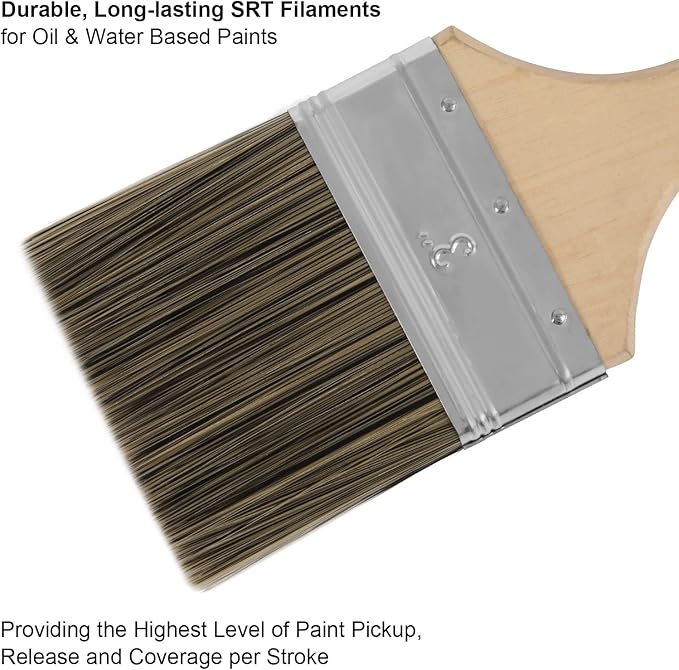 Double Thick Chip Paint Brush Set,Wood Stain Brushes for Painting Walls and Fence Staining, Wooden Handle Masonry Paintbrush for Varnish, Paste and Gesso (5 Pack Assorted Sizes)