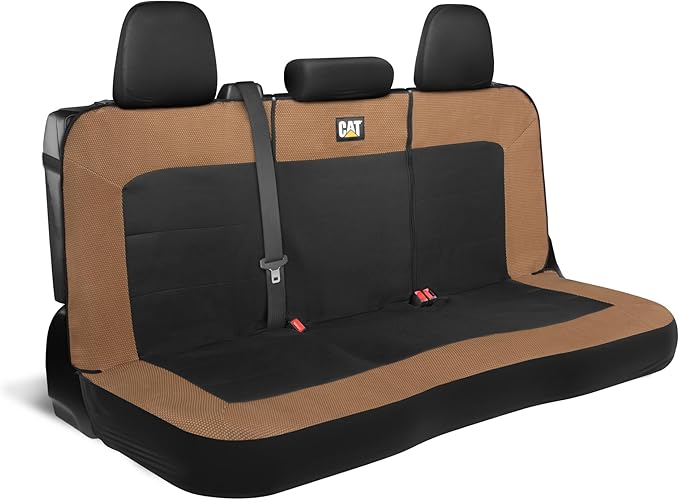 Cat MeshFlex Beige & Black Rear Seat Cover for Car – Durable Canvas & Mesh Design 60/40 Split Bench Protector for Cars, Trucks & SUVs – Back Seat Cover for Rear Bench – Interior Car Accessory