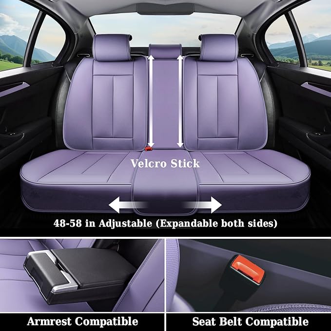 Coverado Universal Seat Covers Front, 2-Pack Universal Seat Covers for Cars, Waterproof Nappa Leather Car Seat Covers with Head Pillow, Auto Protectors Fit for Most Sedans SUV Pick-up Truck-Purple