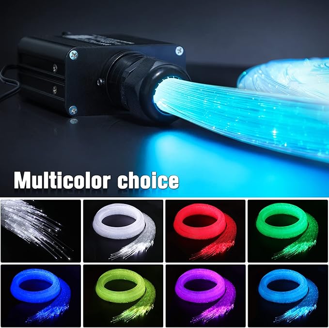 16W Twinkle Starlight Headliner Kit, 500pcs of (0.03+0.04+0.06in)*9.8ft Fiber Optic Strands Bluetooth APP/Remote/Music Control, RGBW Star Ceiling Light Kit+Adapter+Car Use Plug for Car