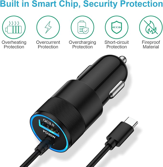 Pixel Fast Car Charger Adapter for Google Pixel 10, 10a, 9a, 9, 10 9 Pro XL Fold, 8 7 6 Pro 5 4 3 2 XL 8a 7a 6a, USB C Vehicle Phone Auto Automobile Plug with Type C 3.1 Ft Cable Cord Charging