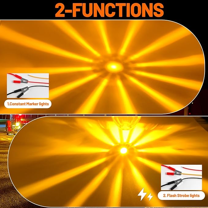 Dual Function 4Pcs Amber Watermelon Lights Strobe+Constant LED Side Marker Clearance Turn Signal Top Cap Roof Underglow Tail Trailer Lights for Semi Truck,Bus,Van,Camper,Golf cart