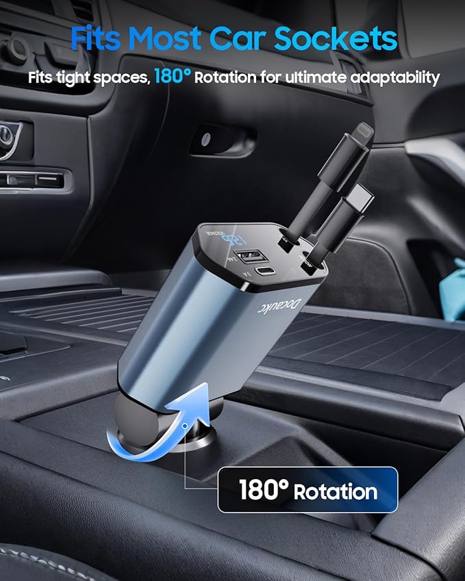 Retractable Car Charger for iPhone 17, 69W USB C 4 in 1 Fast Charging, Car Truck Accessories, Car Adapter, Road Trip Essentials Gift for Men Women, for iPhone 17 Pro Max Air 16 15 14 13, Galaxy, Pixel