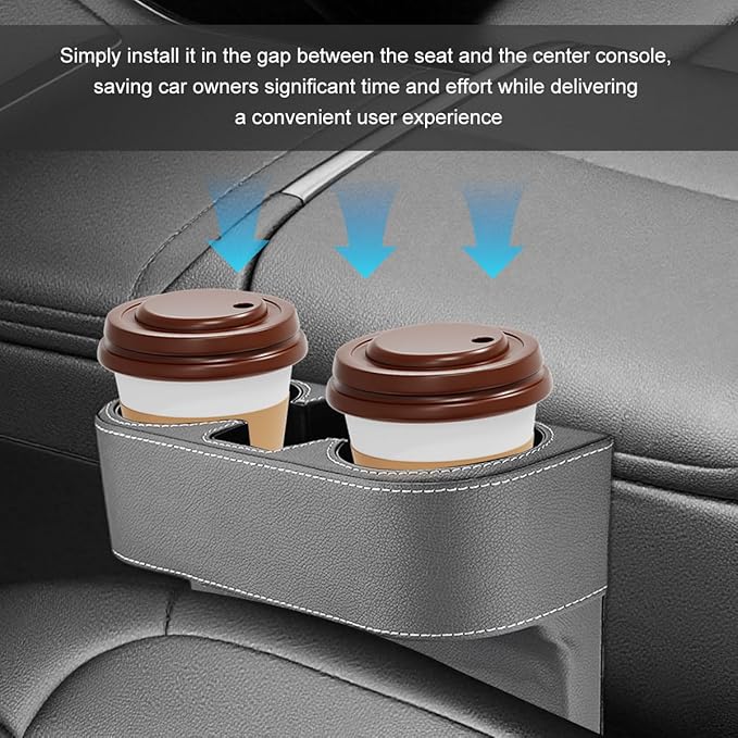 Car Seat Gap Filler Organizer, Multifunctional Auto Console Side Storage Box with Cup Holder, Universal PU Leather Cup Holder Front Seat Crevice Filler for Car Truck SUV (Gray)
