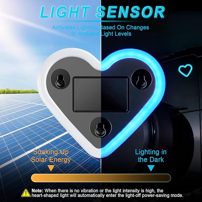iFunyLED Car LED Interior Lights, Heart-Shaped Ambient Light for Windows, 5 Lighting Modes, Charging Through Type-c and Solar Energy, Car Decorations for Women Men, Pack of 1, (Ice Blue)