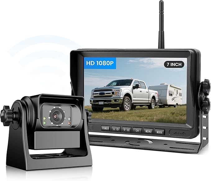 EWAY Wireless WiFi Magnetic Backup Camera 7" IPS Monitor HD 1080P Rechargeable Battery No Wiring - Rear View Reverse Monitoring Hitch Camera for Car Truck Pickup RV Camper 5th Wheel Horse Boat Trailer