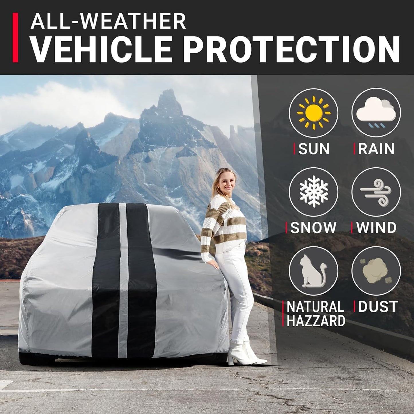 iCarCover Custom Car Cover for Chevy 150, 210 2-Door, 4-Door (1953-1956) Waterproof All Weather Rain Snow UV Sun Protector Full Exterior Indoor Outdoor Car Cover (Stripe - Gray/Black)