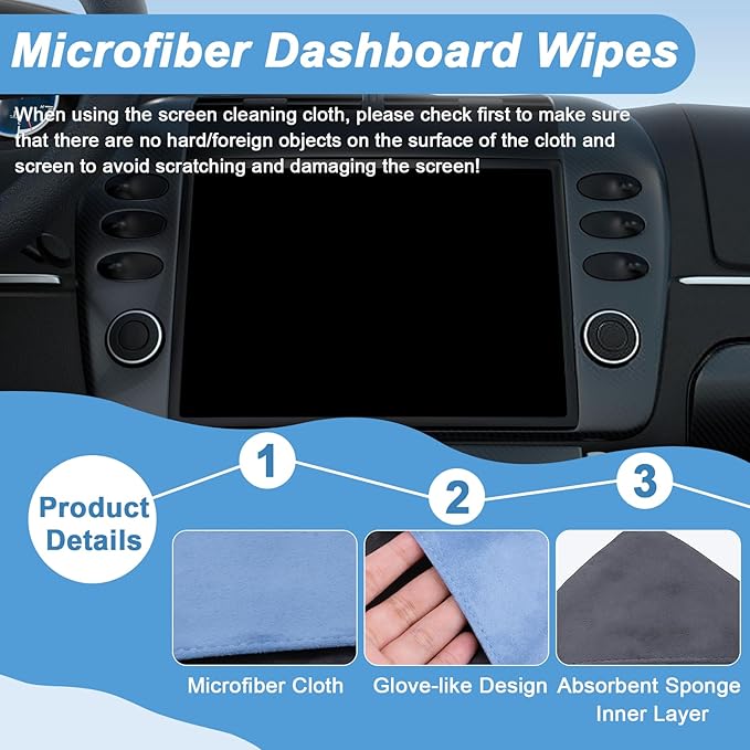 Car Screen Cleaner, 4.1''×4.1'' Microfiber Dashboard Wipes, Square Microfiber Cloth, Car Display Wipes,Vehicle Screen Cleaner Tool universal for Car Dashboard Car Display Car Interior Tools (Blue)