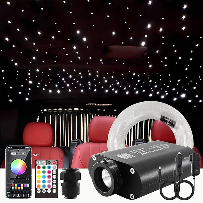 ATOKEE Sound Activated 150pcs Starlight Headliner Kit, 0.03in 6.5ft Fiber Strands 16W Star Lights for Car Controlled Via App & RF Remote