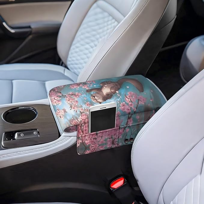 Car Center Console Cover Memory Foam Car Armrest Cushion, Cherry Blossoms Otter Print Middle Console Covers Armrest Pad & Center Console Protector for Truck Auto SUV