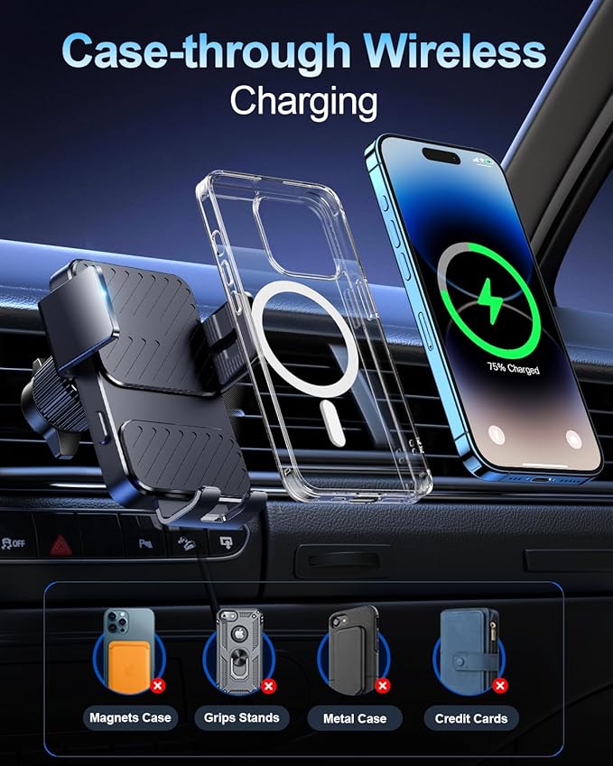 Wireless Car Charger, Phone Holders for Your Car 15W Fast Charging Auto Clamping, Air Vent Car Phone Mount for iPhone 17 16 15 14 13 Mini Pro Max XR, Samsung Galaxy S25 Ultra S24 S23 S22 S21