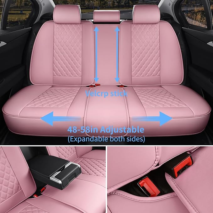 Car Seat Covers Front Seats Pink, Luxury Faux Leather Car Seat Covers Waterproof Non-Slip Seat Protector Universal Fit for Most Cars SUVs Trucks Pick-ups, Cute Pink Car Accessories for Women