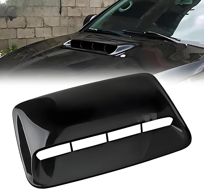 Universal Car Hood Scoop Cover with Side Air Vents, Black, Decorative Hood Air Flow Intake, 3-Piece Set with Mounting Tape (Carbon pattern)