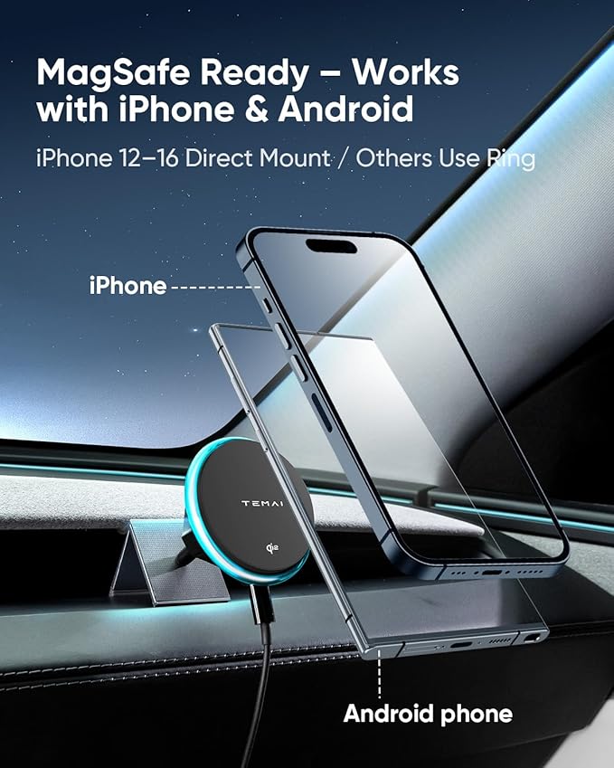 Car Mount Charger, 15W MagSafe Wireless Car Charger & Phone Holder for Tesla Model 3 2024+(Highland)- Strongest Magnetic Fast Charging Accessories Slideable Air Vent Mount with Silicone Pads