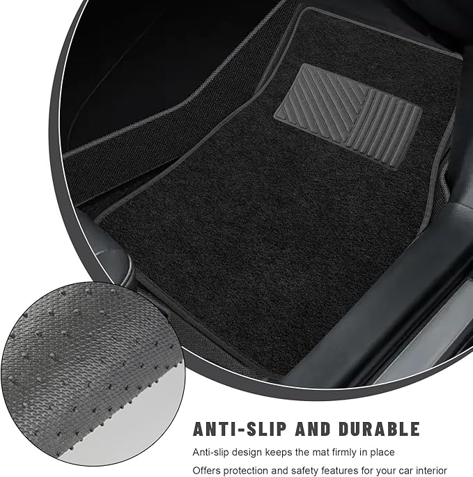 Sun Walker 4 PCS Car Floor Mats, Waterproof Anti-Slip Front & Rear Car Carpets with Driver Heel Pad, All Weather Floor Protective Pads Universal for SUVs Trucks Sedans Vans (Black)