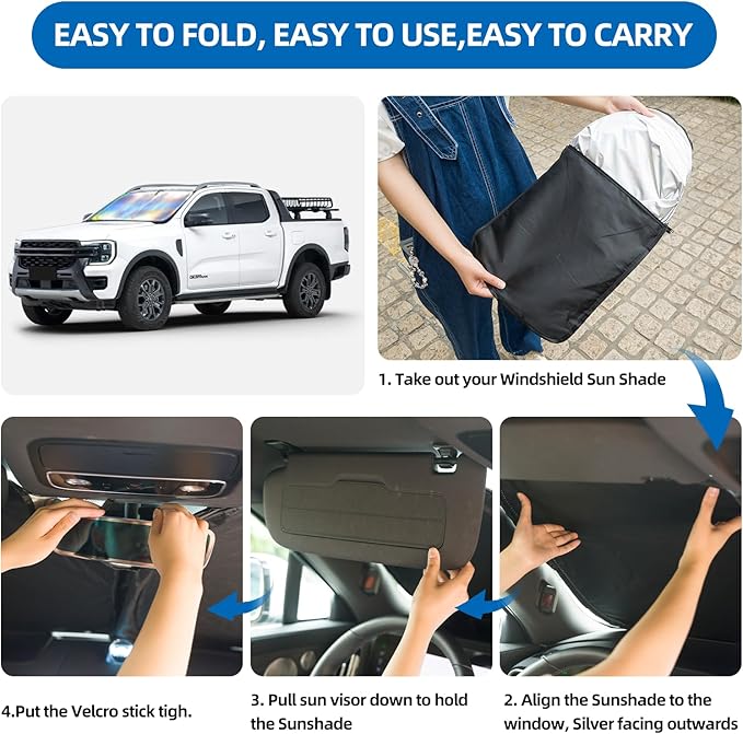Aokway Car Windshield Sun Shade, Laser Reflective Windshield Sunshade | Heat & UV Blocker for Cars, SUVs, Trucks | Flexible Steel Wire Frame,Double Thickened, Foldable Design
