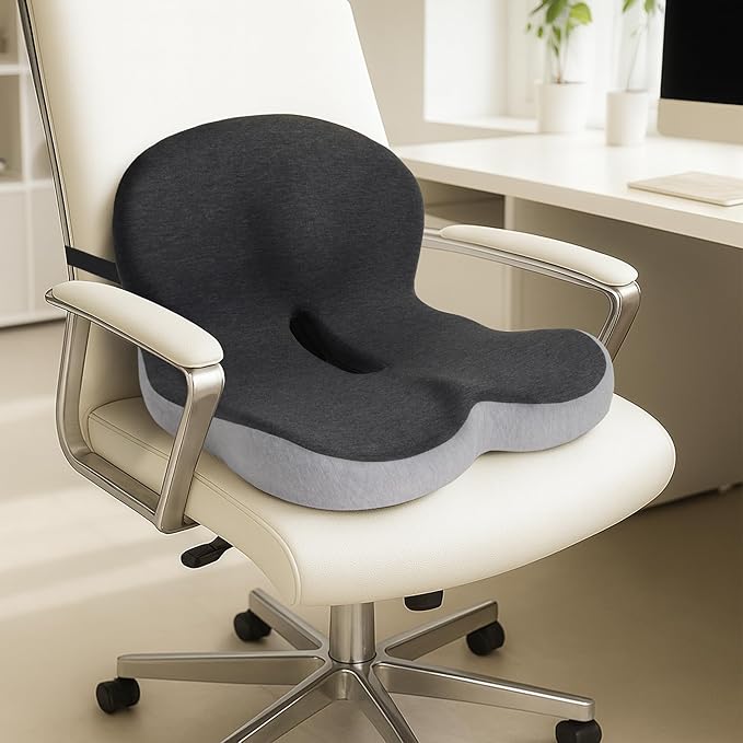 Memory Foam Car Seat Cushion Office Chair Cushion with Fixing Strap, L-Shaped Integrated Soothe Chair Seat Cushion for Lower Back Protection,Reenily Back Seat Cushion for Long Sitting Driver Office