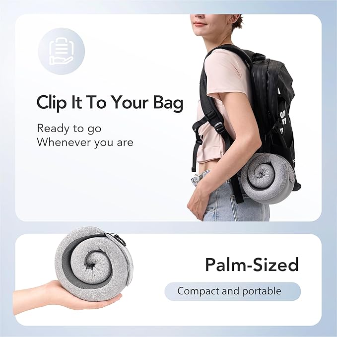 Travel Pillow, 100% Pure Memory Foam Travel Neck Pillow Airplane Neck Support Ergonomic Design for Traveling Suitable for Airplanes,Offices and Cars-Gray