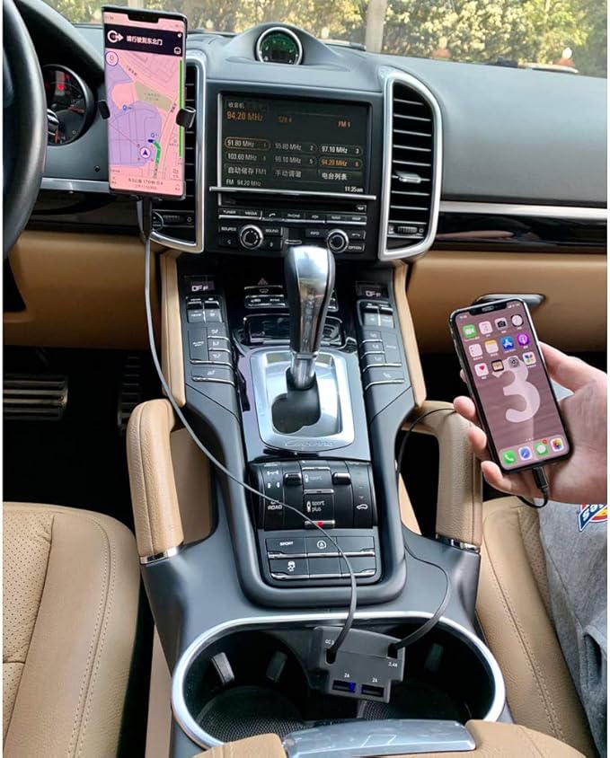 Dual Retractable Car Charger Compatible with iPhone Cell Phone, Fast Charge 2.4A 44W, Retractable Cables (3Ft) and 2 USB Ports Car Charger Adapter, X-Rnio Charger