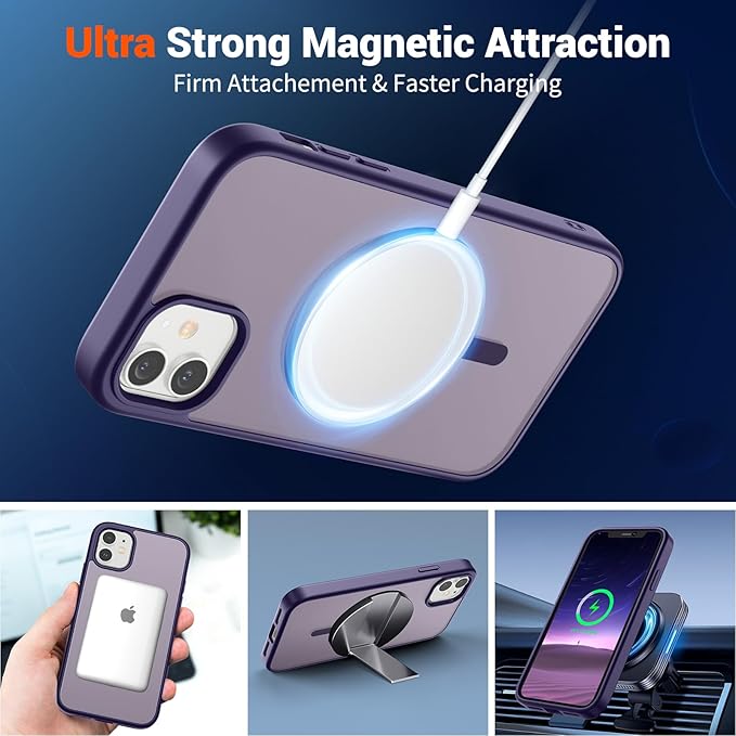 SUPFINE Magnetic for iPhone 11 Phone Case (Compatible with MagSafe) (Military Grade Drop Protection) Translucent Matte Shockproof Phone Cover,Dark Purple