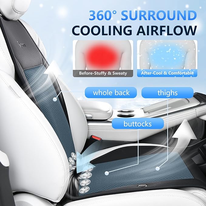FLORICH Cooling Car Seat Covers with 8 Turbo Fans Car Seat Cooling Pad with Blowing & Suction 12V-24V Ventilated Seat Cover 3-Speed Adjustable Cooling Seat Cushion Universal Fit for Car SUV Truck Van