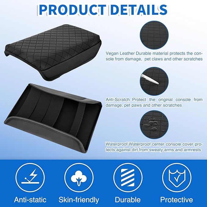 Nilight Center Console Cover Compatible with Tesla Model 3 Tesla Model Y Armrest Cover for Car Vegan Leather Middle Console Cover Car Center Console Cushion Pad (Not Fit for 2024 Tesla Model 3) -Black