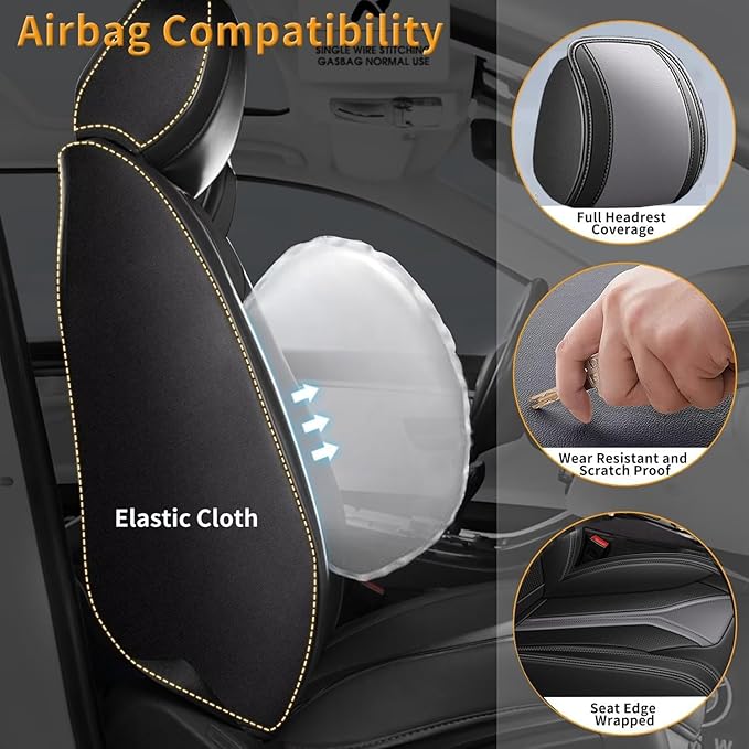 Car Seat Covers Fit for Kia Sorento 2007-2023 2024 2025 Custom Faux Leather Front Set Breathable Seat Cover Fit for Sorento (2 Seat,Black&Grey)