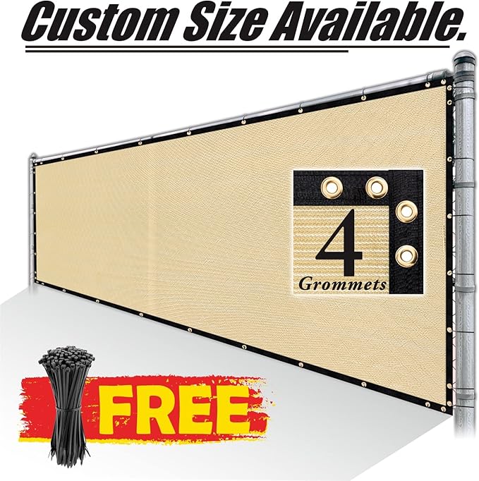 Royal Shade Custom Size 6' x 31' Beige Fence Privacy Screen Windscreen Cover Netting Mesh Fabric Cloth - Cable Zip Ties Included (We Make Custom Size)