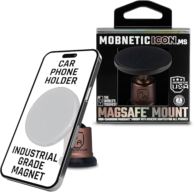 Mob Armor MobNetic Icon.MS MagSafe Compatible Phone Mount, Magnetic Phone Holder for Car w/ 90lb Pull Force, 90º Tilt & 360º Rotation, Aluminum Build, Compatibility for iPhone & Android (Bronze)