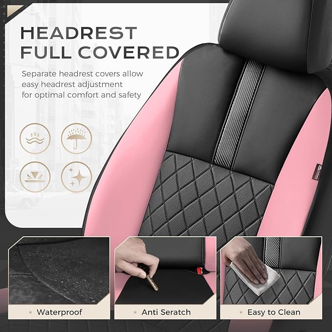 Coverado Car Seat Covers Full Set, Automotive Leather Seat Covers for Car，Universal Fit Front Back Seat Cover, Non-Slip Waterproof Breathable Car Seat Protector