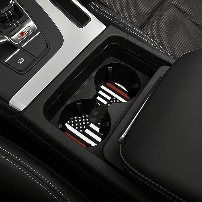 Thin Red Line Steering Wheel Cover Firefighter Steering Wheel Cover Anti-Slip Breathable Universal for 15 Inch Car 2 Pieces Car Coasters Suitable for Men Women