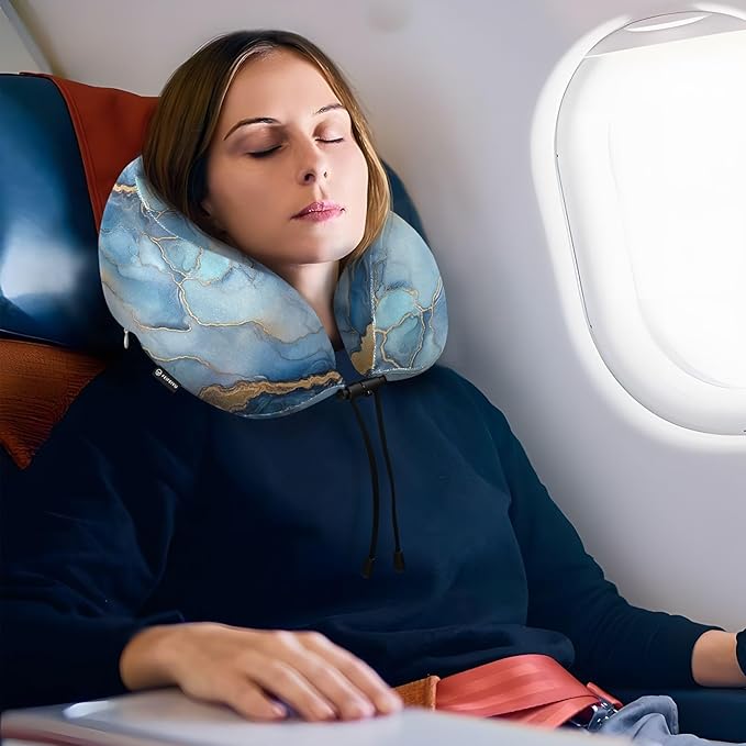 Marble Silver Royal Blue Portable U-Shape car Pillow Travel kit Sleep Neck Cushion