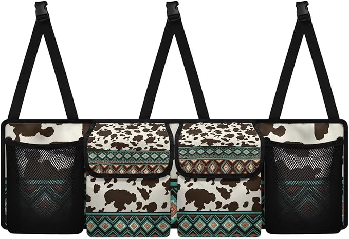 Aztec Tribal Car Trunk Organizer Brown Cow Spots Trunk Hanging Storage Bag Car Organization for SUVs Sedans