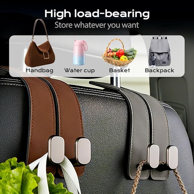 2026 Car Headrest Storage Hooks - Universal Backseat Hanger Organizer for Handbags & Grocery Bags (2, Grey)