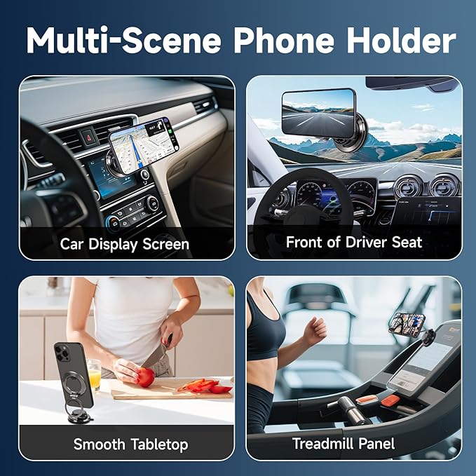 Magnetic Car Phone Holder, 360° Adjustable Suction Cup Universal Phone Mount, Multi-Scene for Car Office Gym Home, Compatible with iPhone 17/16 Pro Max & Other Magnetic Phones (Black)