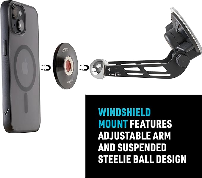 Nite Ize Steelie Windshield Kit - Magnetic Cell Phone Holder for Car Accessories - Sturdy Car Windshield Mount for Cell Phones - Orbiter Plus