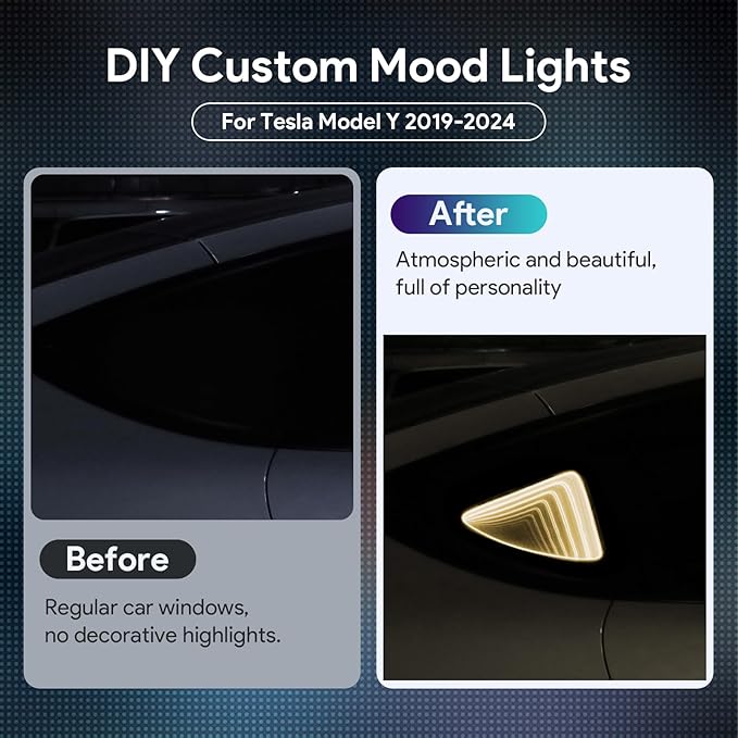 for Tesla Model Y 2019-2024 LED Rear Back Quarter Window Light Rocket Aerospace Theme Decoration Lights Kits Exterior Accessories DC 15V Warm Light