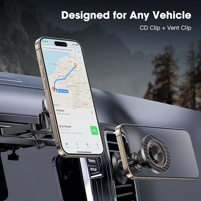 Magnetic Car Phone Holder, 2-in-1 CD Slot and Car Vent Phone Mount, 360°Rotation Tool-Free Installation Magnetic Car Mount for iPhone 17/16/15/14/13/12 Series