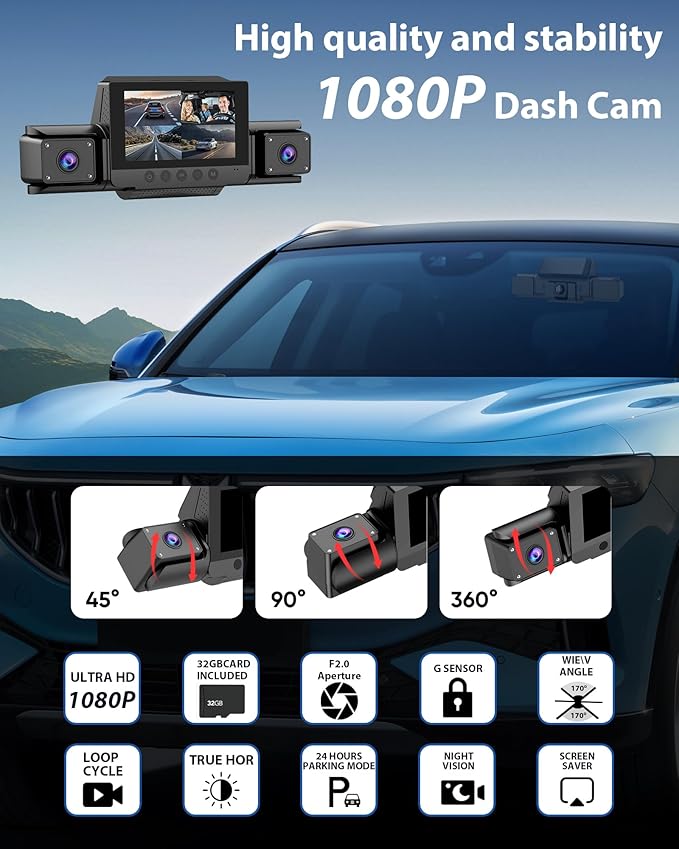 4 Channel Dash Cam 360 View for All-Round Protection, 4-Way Front Rear Inside Recording, Built-in 5G WiFi & GPS, APP Control, 8 IR Night Vision, 24H Parking Monitor, G-Sensor, Free TF Card