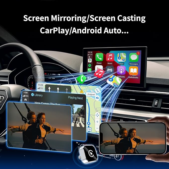 Wireless CarPlay Adapter for iPhone & Android - No Lag, Fast Auto Connect, Stable CarPlay Wireless Dongle, Mini Size Plug & Play USB/USB-C Adapter for Auto Compatible Cars