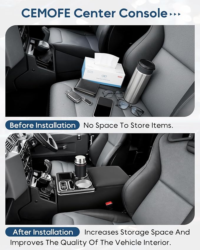 Upgraded Center Console, Wireless Charging Phone Holder & Cup Holders Armrest Organizer for Car Minivan Truck Van, Universal Rear Bench Seat Storage Box with 7 Modes LED Light