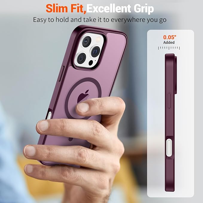 SUPFINE Magnetic for iPhone 16 Pro Max Case (Compatible with MagSafe) (Military Grade Drop Protection) Slim Translucent Matte Shockproof with Anti-Fingerprint Phone Case, Wine Red
