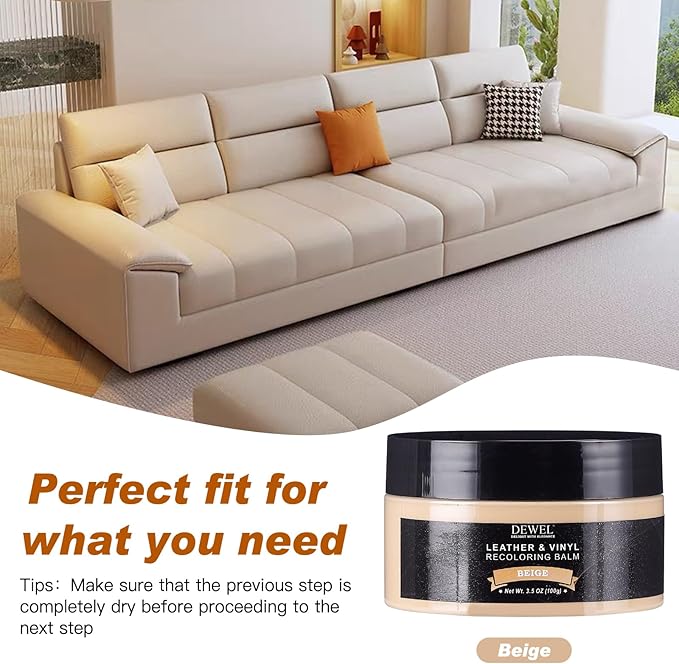 Beige Leather Recoloring Balm, With Leather Filler and beeswax, Leather Repair Kit for Furniture & car interior, Leather Color Restorer, Leather conditioner for Couches, furniture salve for leather