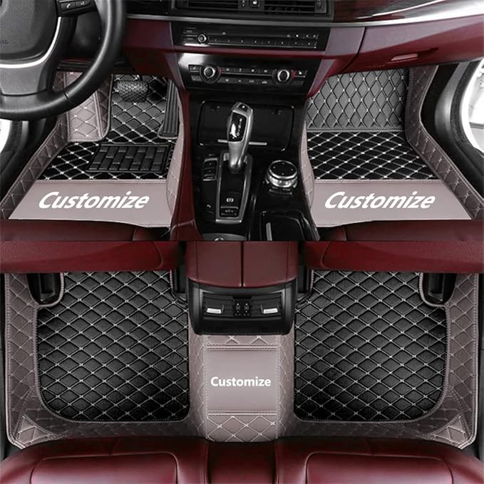 Custom Making Car Floor Mats for 90% Car Model Luxury Leather All Weather Waterproof Anti-Skid Full Coverage Liners (Black and Gray)