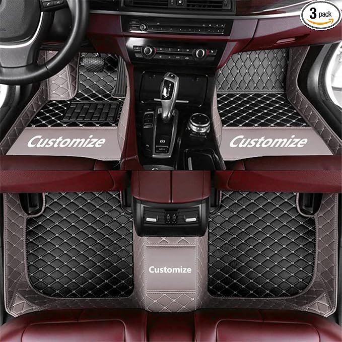 Custom Fit Car Floor Mats - Full Coverage Automotive Leather Floor Liners for Most Vehicles by MingyunSM (Black & Gray)