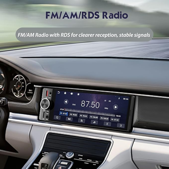 [in‑Cell Touchscreen] 6.36" Single Din Car Stereo with Wireless/Wired CarPlay & Android Auto, 240W DSP Powerful Sound with EQ, MirrorLink, Bluetooth Hands‑Free, 12‑LED Backup Camera, AM/FM Radio