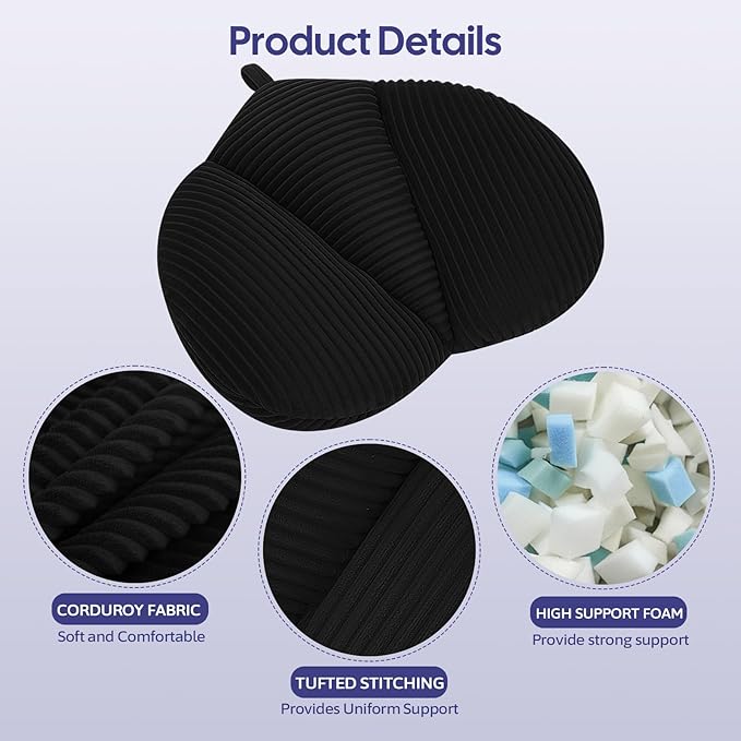 Lumbar Support Pillow for Recliner, Back Support Pillow for Office Chair, Back Cushion with Shredded Foam for Back Pain Relief & Reading, Lumbar Cushions for Couch, Sofa Seat, Car, Black