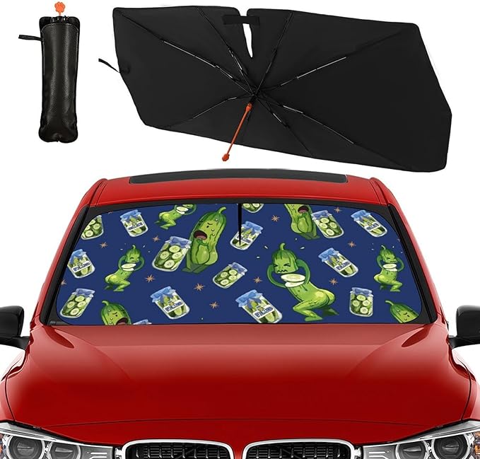 Socira Funny Pickle Car Windshield Sun Shade Umbrella Foldable Sunshade for Front Window Auto Windshield Sunshade Covers Pickle Gifts for Men Car Accessories Protect from Sun Rays Heat 57'' X 30''